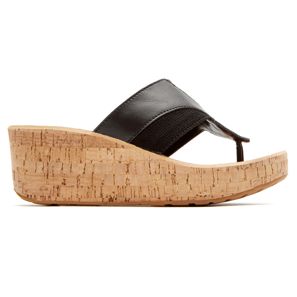 Cunhas Rockport Mulher Pretas - Weekend Casuals Lanea Gore Thong - 27035KWMY